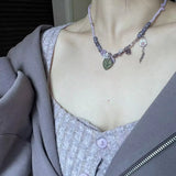 DAIIIBABYYY  -  Kpop Y2K Heart Pendant Choker Colorful Necklace Clavicle Chain for Women Girl Sweet Aesthetic Jewelry Party