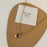 Daiiibabyyy  Maillard Brown Natural Stone Pendant Necklace for Women Oval Opal Gold Color Charm Sweater Chain Chokers French Elegance Jewelry