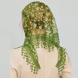 Daiiibabyyy  Simple Floral Printed Lace Triangle Scarf Embroidered Ethnic Style Lace Head Scarf for Women Lightweight Scarf Accessories