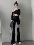DAIIIBABYYY  -  Hollow Out Y2K Flare Pants Women High Waist Slim Streetwear Black Trousers Vintage Removable Female Harajuku Design Pants