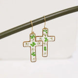 Daiiibabyyy Unique Cross Earring With Flower Handmaking Epoxy Resin Pressed Flower Earring Natural Flower Statement Earring Jewelry 2024 New