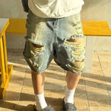 Daiiibabyyy  Streetwear Stylish Ripped Wide Leg Denim Shorts Summer Rough Selvage Women's Clothing Casual Pockets Spliced Basic Loose Shorts