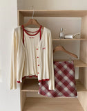 DAIIIBABYYY  -  Women's V-neck Long-sleeved Bow Single-breasted Sweater Cardigan Jackets + Off-shoulder Sleeveless Camisole Tops Two-piece Set