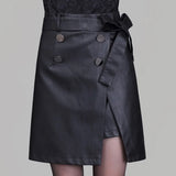 Daiiibabyyy  Spring and Autumn Korean  high waisted and hip hugging PU leather skirt, slimming and split half one-step mid length skirt