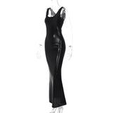 Daiiibabyyy Women's Clothing 2024 New Fashion U-neck Slim Fit Slit Solid Color Suspender Dress Wholesale Foreign Trade Sexy Dress Streetwear