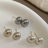 Daiiibabyyy  French Temperament Flat Round Pearl Stud Earrings Women and Girls Sweet Ear Studs Fashion Jewelry Romantic Gifts