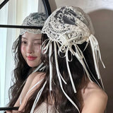 Daiiibabyyy  New French Retro Bridal Lace Bow Ribbon Headband Mori High-end Wedding Hair Accessories