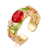 Daiiibabyyy  Elegant Flower Pattern Enamel Open Bracelet for Women Trendy Gold Plated Cloisonne Flowers Bangle Ring Charms Party Jewelry