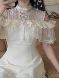 Daiiibabyyy  Japanese Sweet Off Shoulder Bow Dresses Y2k Aesthetic Lace Patchwork Grunge Vestidos Harajuku Women A-Line Ruffled Mini Dress