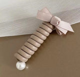 Daiiibabyyy  Bow Pearl Phone Line Hair Rings Women Temperament Durable High Elasticity Rubber Bands No Damage To Hair Tie Ponytail Hair Ropes