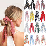 Daiiibabyyy  Fashion Dots Scrunchies Long Hair Rope Korean Hair Ties for Women Ponytail Scarf Sweet Elastic Hair Band Hair Accessories