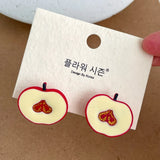 Daiiibabyyy  Autumn Winter New Winered Resin Apple Heart Simulation Fruit Hanging Dangle Earrings for Women Girls Birthday Gifts