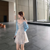Daiiibabyyy  New Pink Romantic Floral Skirt Summer Slimming Solid Color Fashionable and Fresh Short Skirt Small Slim Strap Dress S6YW