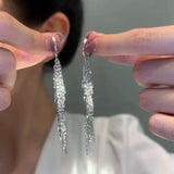 Daiiibabyyy Luxury Version S925 Silver Sparkling Dense Bone Tassel Earrings Women's Simple Silver Color Earrings Party Fine Jewelry Gift
