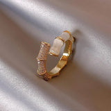 Daiiibabyyy 1pcs New Design Opals Bamboo Shape Gold Colour Adjustable Rings Korean Fashion Jewelry Party Luxury Accessory for Woman‘s Gift