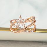 DAIIIBABYYY  -  Elegant Luxury Cubic Zirconia Set Flower Ring for Women Personalized Triple Ring Opening Adjustable Jewelry Accessories