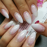 Daiiibabyyy  24Pcs Mid-length Almond Press on False Nails White Gradient Bow Star Love Heart Fake Nails Pearl Reusable Full Cover Nails Tips