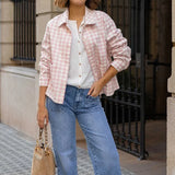 Daiiibabyyy  Autumn Fashion Lapel Collar Loose Short Coat Winter Elegant Plaid Print Jacket Button Commuter Women Casual Long Sleeve Cardigan