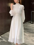 DAIIIBABYYY  -  Elegant Long Sleeve Evening Dresses for Women Autumn Slim Lace Up A-Line Party Prom White Dress Autumn French Female Clothes New