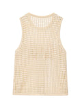Daiiibabyyy  Hollow Out Crochet Sleeveless Vest Women Sexy O-neck See Through 3D Flower Knitted Tops Charming Transparent Ladies Knitwear New