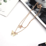 Daiiibabyyy Women and Jewelry Classic Fashion Double Layer Butterfly Necklace Wedding Jewelry Collar Chain Light Luxury Pendant Neckchain