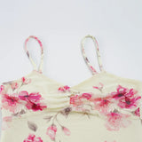 Daiiibabyyy  Vacation Y2k Flower Print V Neck Spaghetti Strap Sleeveless Slim All Match Basic Tanks