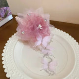 Daiiibabyyy  1/2 Pcs New Blue-silver Splicing Butterfly Imitation Pearl Fringe Small Crab Hair Clips for Women Princess Style Bang Shark Clip