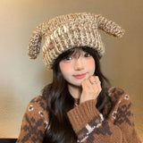 Daiiibabyyy  Y2k Sweet Plush Cat Ear Knitted Hat For Women Autumn Winter Cute Girls Warmth Ear Protectors Beanies Cap Versatile Streetwear
