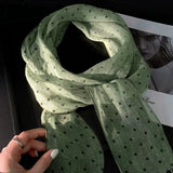 Daiiibabyyy  Women Pure Linen Polka Dot Scarf Breathable Spring Summer Elegant Tassel Long Neck Scarf Thin Neck Scarf for Women 2pcs/lot