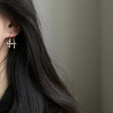 Daiiibabyyy  Silver Zircon Cross Pendant Hoop Earrings for Women Punk Personality Fashion Jewelry Minimalist Accessories