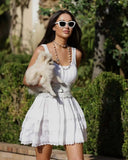 Daiiibabyyy  Knitted Hollow Mini Dress Fashion Slim Sleeveless Pleated A-line Dress New Vintage High Waist Y2k Women Dresses Vestidos