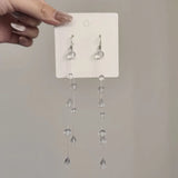 Daiiibabyyy  Niche Clear Glass Beads Dewdrop Tassel Long Earrings Chilly Style Personalized Jewelry For Women Birthday Friends Gifts