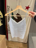 Daiiibabyyy Women Blue Lace V Neck Tank Tops Summer Cotton Casual Camis Vests Sweet Preppy Female Solid Crop Top Y2k