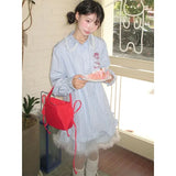 DAIIIBABYYY  -  Kawaii Cute Striped Mini Dress Women Japanese Ruffles Mesh Patchwork Dresses Korean Fashion Long Sleeve Design Vestidos