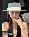 Daiiibabyyy  Women's Flat-Brimmed Straw Hat: Summer Woven Wide-Brimmed Flat-Brimmed Formal Hat, Soft Beach Holiday Hat