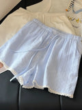 Daiiibabyyy  Summer Sweet Striped Print All Match Loose Casual  High Waist Straight Shorts