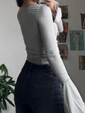 DAIIIBABYYY  -  Sexy Slim T Shirt Women Clothes V Neck Korean Fashion Solid Slim Long Sleeve Spring Autumn Tops Tee Shirt Femme Y2k