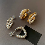 Daiiibabyyy  Inlaid Rhinestone Pearl Earrings for Women European and American Retro Elegant Fashion Stud Earring Luxury High-end Jewelry