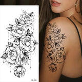 DAIIIBABYYY  -  Black Flower Women Sexy Tattoo Sticker Women Dot Rose Peony Body Chest Art Temporary Tattoos Water Transfer Fake Tattoo Stickers