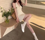 Daiiibabyyy  French Style Vintage Polka Dot Mini Dress Female Clothing Backless Summer Halter Lace Stylish Bandage Sleeveless Waist Dresses