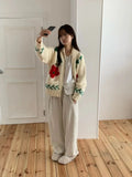 Daiiibabyyy  Autumn New Knitted Jacket Women  Anti-Aging Flower Casual Loose Layering Sweater Open Cardigan Fashion Ladies' Wear