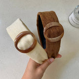 Daiiibabyyy  1pc Acrylic Circle Headbands Beige Brown Canvas Wide Padded Headband Vintage Fashion Hair Accessories For Women Girls Daily