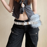 Daiiibabyyy  Vintage PU Leather Leather Fur Belt Faux Fur Spicy Girl Style Furry Waistband Korean Style Punk Y2K Waistband Daily