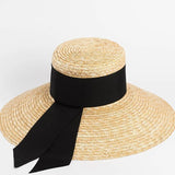 Daiiibabyyy  Summer Seaside Big Brim Straw Hat Women's Vacation Beach Sun Hats Bow Ribbon Wide Brim Wheat Straw Flat Top Boater Hat