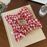 Daiiibabyyy  Women's Scrunchies Sweet Style Red Checkered Heart Shaped Hair Band Sweet Lace Hair Hair Tie Square Scarf Hair Tie Leather Band