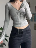 DAIIIBABYYY  -  Sexy Slim T Shirt Women Clothes V Neck Korean Fashion Solid Slim Long Sleeve Spring Autumn Tops Tee Shirt Femme Y2k