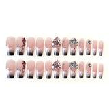 Daiiibabyyy 24pcs Rhinestone Design Fake Nails Sparkling Diamond Pink Heart-shaped False Nails Wearable Full Cover Nail Tips Press on Nails