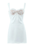 Daiiibabyyy  Women V neck Backless Party Skater Short Sling Dress Sexy Stitching Lace Bra Corset Style Spaghetti Strap Mini Dresses