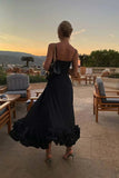 Daiiibabyyy Summer Women's Dress One Word Neck Strapless Sleeveless Dress Black Sexy Slim Backless Black Ruffle Dress