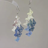 Daiiibabyyy  Blue Silver Gradient Hollow Butterfly Tassel Long Earrings Women's Vacation Style Artistic Fashion Jewelry